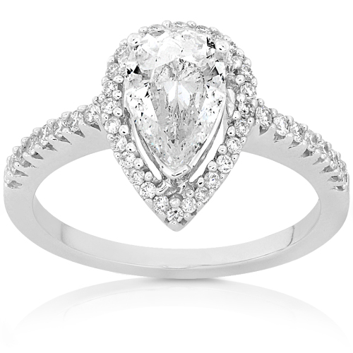 Pear Shape Diamond Engagement Ring in 14K White Gold